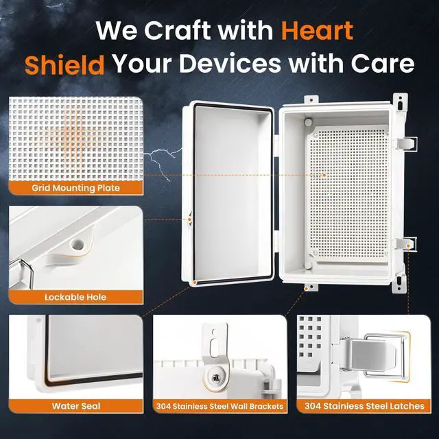 Alt view image 3 of 7 - QILIPSU Waterproof Junction Box Outdoor Electrical Enclosure IP67 Plastic Weatherproof Project Box with Mounting Plate, Wall Brackets, Hinged Grey Cover 11.2"x7.7"x5.1"