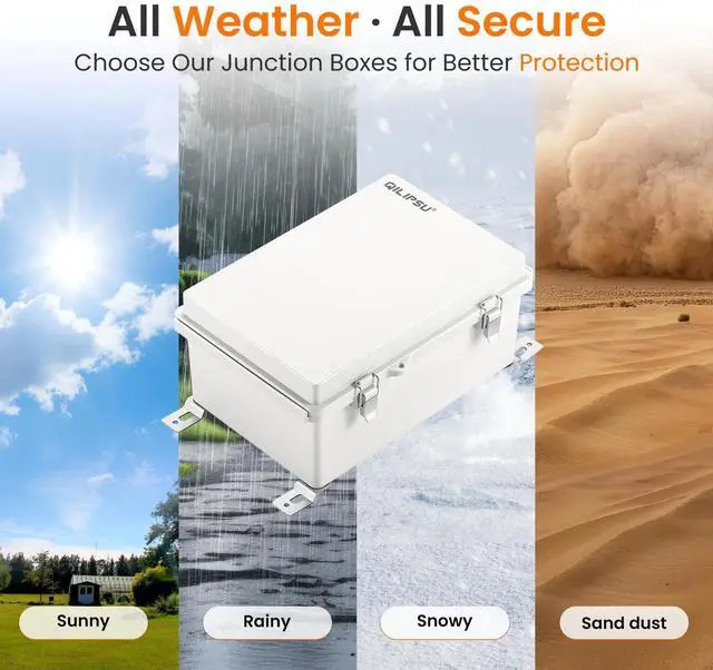 Alt view image 5 of 7 - QILIPSU Waterproof Junction Box Outdoor Electrical Enclosure IP67 Plastic Weatherproof Project Box with Mounting Plate, Wall Brackets, Hinged Grey Cover 11.2"x7.7"x5.1"