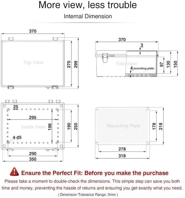 Alt view image 6 of 7 - QILIPSU Outdoor Electrical Box, 14.6"x10.6"x5.9" Waterproof Junction Box IP67 Plastic Enclosure Grey ABS Weatherproof for Projects WiFi Lighting Pump Control