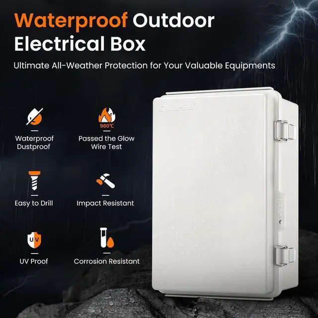 Alt view image 3 of 7 - QILIPSU UL94-V0 Outdoor Electrical Box 11.4"x7.5"x5.5" Pro Waterproof Junction Box Weatherproof PC/ABS Alloy Plastic IP67 Project Electric Enclosure Grey Hinged Door