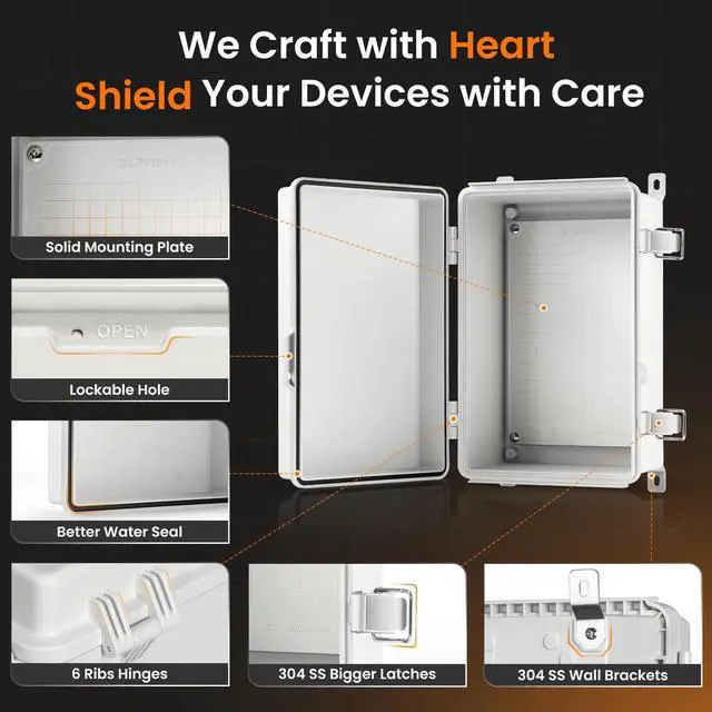 Alt view image 4 of 7 - QILIPSU UL94-V0 Outdoor Electrical Box 11.4"x7.5"x5.5" Pro Waterproof Junction Box Weatherproof PC/ABS Alloy Plastic IP67 Project Electric Enclosure Grey Hinged Door