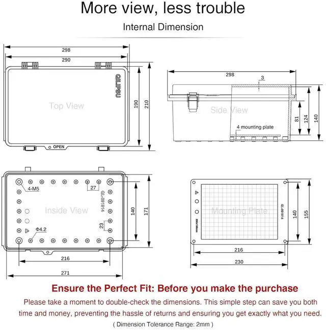 Alt view image 6 of 7 - QILIPSU UL94-V0 Outdoor Electrical Box 11.4"x7.5"x5.5" Pro Waterproof Junction Box Weatherproof PC/ABS Alloy Plastic IP67 Project Electric Enclosure Grey Hinged Door