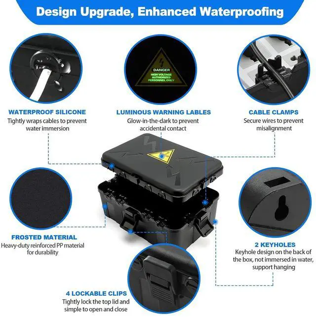 Alt view image 3 of 7 - Hrensaw Large Outdoor Electrical Box Waterproof(12.5x8.5x5inch),IP54 Waterproof Outdoor Outlet Covers,Weatherproof Extension Cord Covers Protect Outlet,Plug,Timer,Power Strip,Holiday Light,Black
