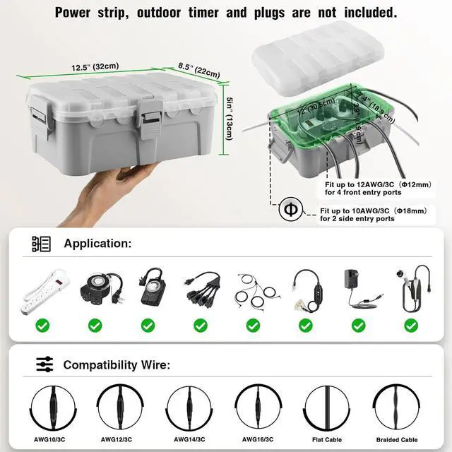 Alt view image 3 of 7 - Flemoon Large Outdoor Electrical Box with Transparent Lid, IP54 Waterproof Box with Clear Cover, Weatherproof Extension Cord Cover for Photocell Light Sensor Timer, Power Strip, Outlet, Plug, Socket