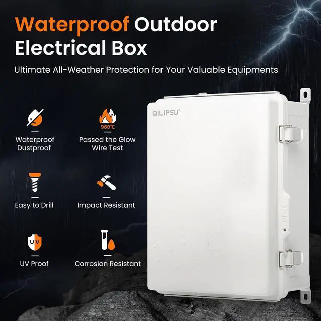 Alt view image 3 of 7 - QILIPSU UL94-V0 Outdoor Electrical Box 16.4"x12.4"x7.1" Waterproof Junction Box Weatherproof PC/ABS Alloy Plastic IP66 Project Electric Enclosure Grey Hinged Door