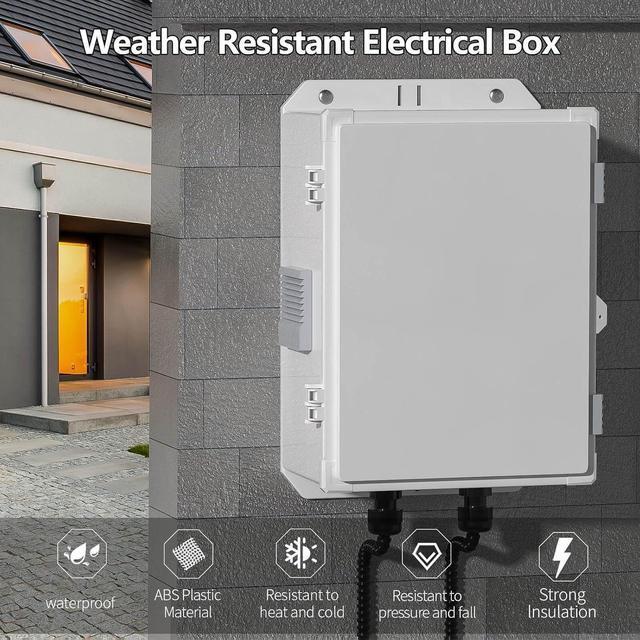 Alt view image 2 of 7 - Outdoor Electrical Junction Box, ABS Water Resistant Enclosure with Internal Mounting Panel & Hinged Cover (13" H* 9.2" L* 5.6" W)