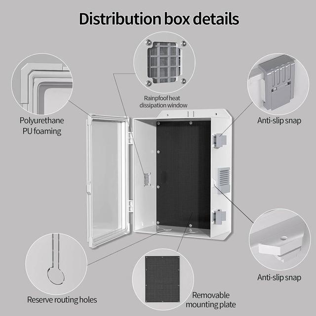 Alt view image 6 of 7 - Outdoor Electrical Junction Box, ABS Water Resistant Enclosure with Internal Mounting Panel & Hinged Cover (13" H* 9.2" L* 5.6" W)