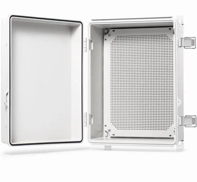 Main image of QILIPSU Waterproof Junction Box IP67 Outdoor Plastic Electrical Project Enclosure Weatherproof with Mounting Plate, Wall Brackets, Hinged Grey Cover 16.1"x12.2"x7.1"