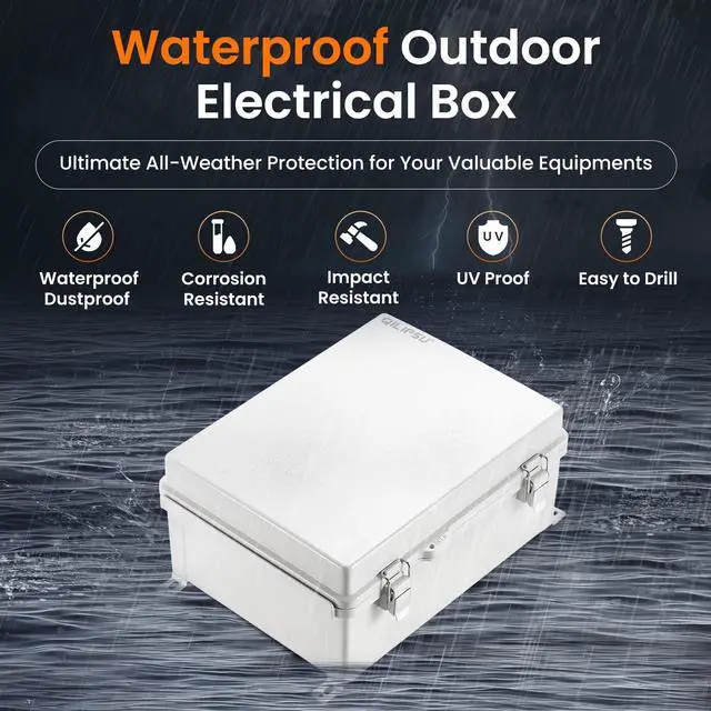 Alt view image 2 of 7 - QILIPSU Waterproof Junction Box IP67 Outdoor Plastic Electrical Project Enclosure Weatherproof with Mounting Plate, Wall Brackets, Hinged Grey Cover 16.1"x12.2"x7.1"