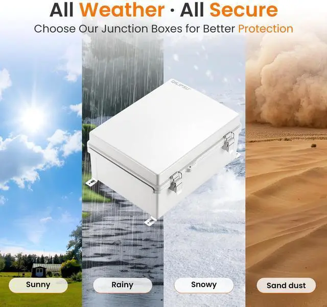 Alt view image 5 of 7 - QILIPSU Waterproof Junction Box IP67 Outdoor Plastic Electrical Project Enclosure Weatherproof with Mounting Plate, Wall Brackets, Hinged Grey Cover 16.1"x12.2"x7.1"