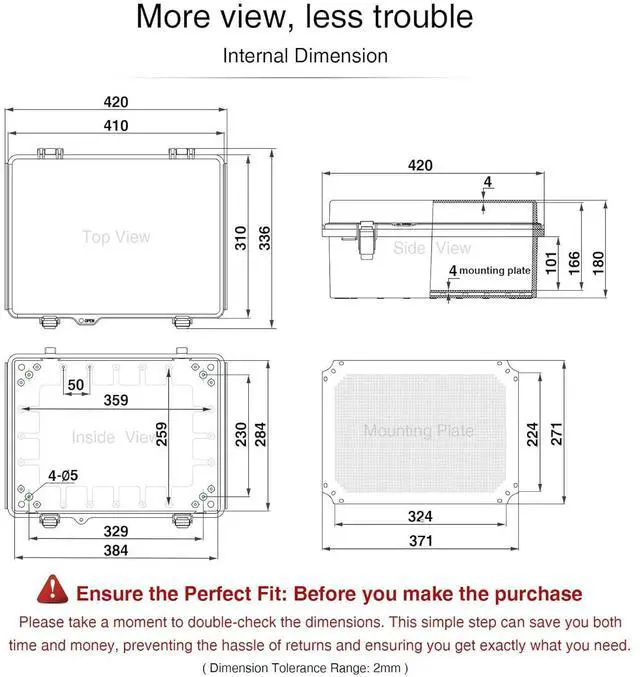 Alt view image 6 of 7 - QILIPSU Waterproof Junction Box IP67 Outdoor Plastic Electrical Project Enclosure Weatherproof with Mounting Plate, Wall Brackets, Hinged Grey Cover 16.1"x12.2"x7.1"