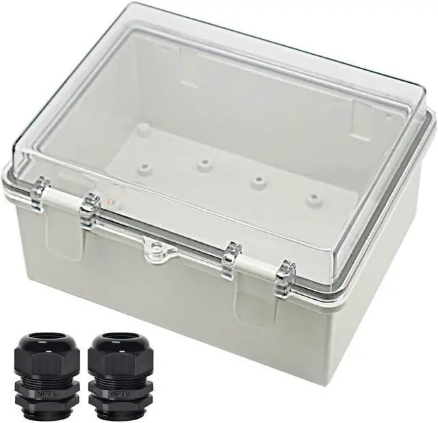 Main image of Zulkit Junction Box ABS Plastic Dustproof Waterproof IP65 Electrical Boxes Hinged Shell Outdoor Universal Project Enclosure Clear Cover with 2 Cable Glands 8.7 x 6.7 x 4.3 inch (220x170x110 mm)