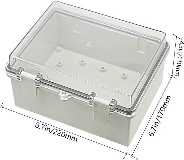 Alt view image 2 of 7 - Zulkit Junction Box ABS Plastic Dustproof Waterproof IP65 Electrical Boxes Hinged Shell Outdoor Universal Project Enclosure Clear Cover with 2 Cable Glands 8.7 x 6.7 x 4.3 inch (220x170x110 mm)