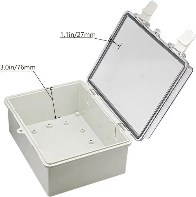 Alt view image 4 of 7 - Zulkit Junction Box ABS Plastic Dustproof Waterproof IP65 Electrical Boxes Hinged Shell Outdoor Universal Project Enclosure Clear Cover with 2 Cable Glands 8.7 x 6.7 x 4.3 inch (220x170x110 mm)