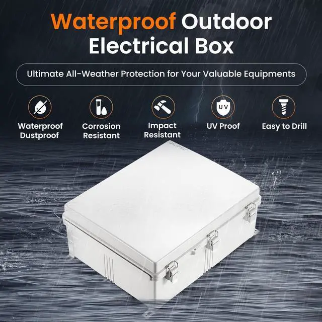 Alt view image 2 of 7 - QILIPSU Waterproof Junction Box IP67 Outdoor Plastic Electrical Project Enclosure Weatherproof with Mounting Plate, Wall Brackets, Hinged Grey Cover 20"x16.1"x7.9"