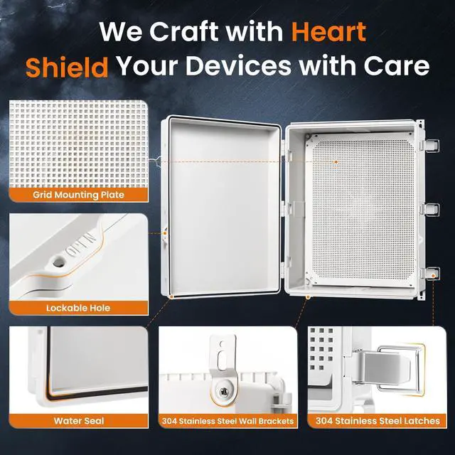 Alt view image 3 of 7 - QILIPSU Waterproof Junction Box IP67 Outdoor Plastic Electrical Project Enclosure Weatherproof with Mounting Plate, Wall Brackets, Hinged Grey Cover 20"x16.1"x7.9"