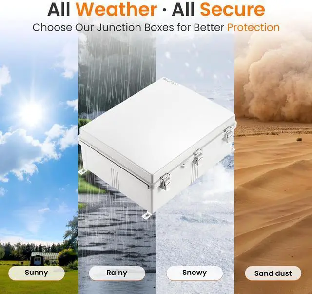 Alt view image 5 of 7 - QILIPSU Waterproof Junction Box IP67 Outdoor Plastic Electrical Project Enclosure Weatherproof with Mounting Plate, Wall Brackets, Hinged Grey Cover 20"x16.1"x7.9"