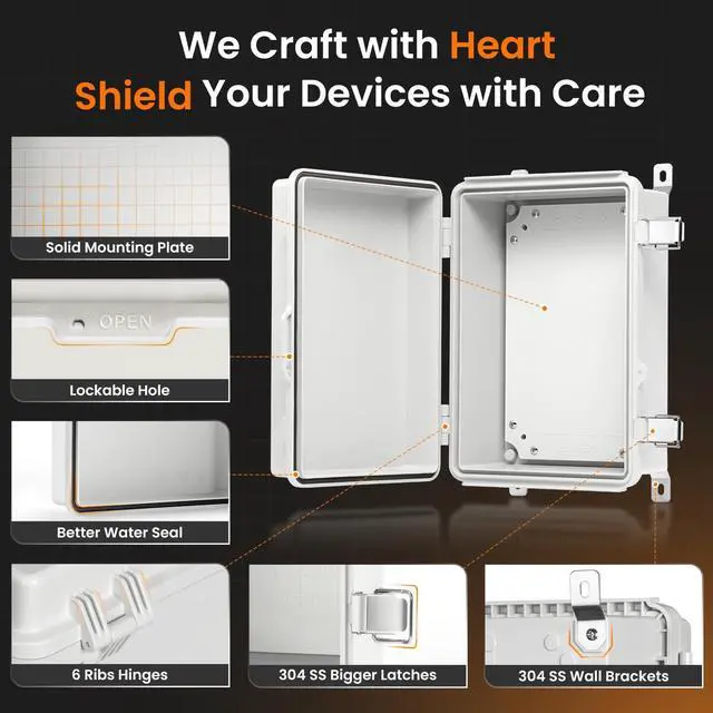 Alt view image 4 of 7 - QILIPSU UL94-V0 Outdoor Electrical Box 13.8"x9.9"x5.9" Waterproof Junction Box Weatherproof PC/ABS Alloy Plastic IP66 Project Electric Enclosure Grey Hinged Door