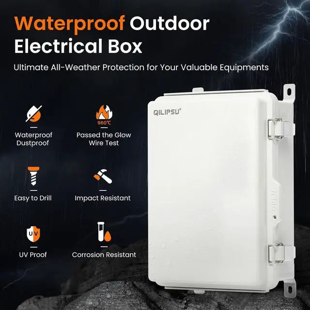 Alt view image 3 of 7 - QILIPSU UL94-V0 Outdoor Electrical Box 13.8"x9.9"x5.9" Waterproof Junction Box Weatherproof PC/ABS Alloy Plastic IP66 Project Electric Enclosure Grey Hinged Door