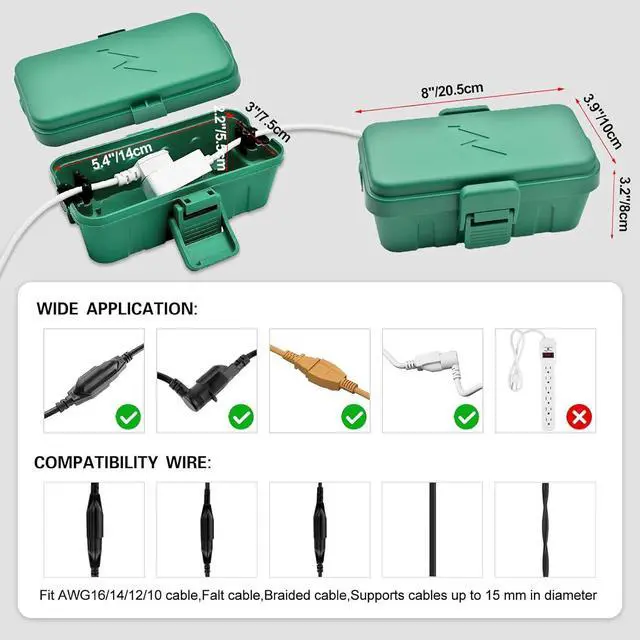 Alt view image 2 of 7 - Hrensaw 3PCS Small Weatherproof Electrical Connection Box(Inner 5.5x3x2.2inch),Outdoor Electrical Box,Waterproof Extension Cord Covers for Plug, Extension Cables, Holiday Lights,Green