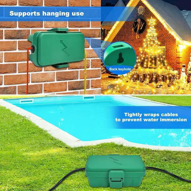 Alt view image 5 of 7 - Hrensaw 3PCS Small Weatherproof Electrical Connection Box(Inner 5.5x3x2.2inch),Outdoor Electrical Box,Waterproof Extension Cord Covers for Plug, Extension Cables, Holiday Lights,Green