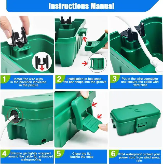 Alt view image 6 of 7 - Hrensaw 3PCS Small Weatherproof Electrical Connection Box(Inner 5.5x3x2.2inch),Outdoor Electrical Box,Waterproof Extension Cord Covers for Plug, Extension Cables, Holiday Lights,Green