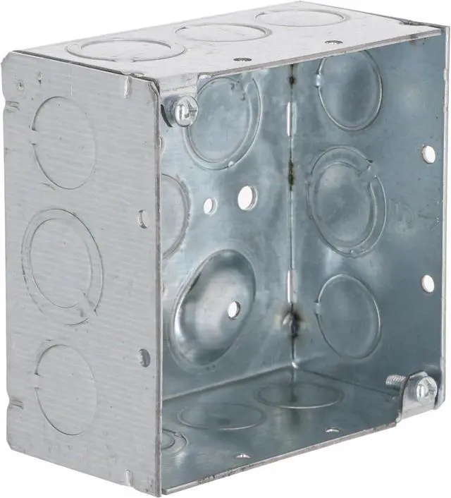 Main image of RACO 232 4 in. Square Electrical Box, 2-1/8-Inch Deep, 1/2-in. and 3/4-in. Side Knockouts, Welded, Gray, 25-Pack