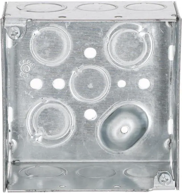 Alt view image 2 of 5 - RACO 232 4 in. Square Electrical Box, 2-1/8-Inch Deep, 1/2-in. and 3/4-in. Side Knockouts, Welded, Gray, 25-Pack