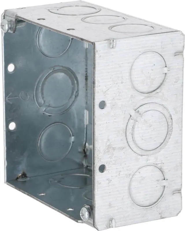 Alt view image 3 of 5 - RACO 232 4 in. Square Electrical Box, 2-1/8-Inch Deep, 1/2-in. and 3/4-in. Side Knockouts, Welded, Gray, 25-Pack