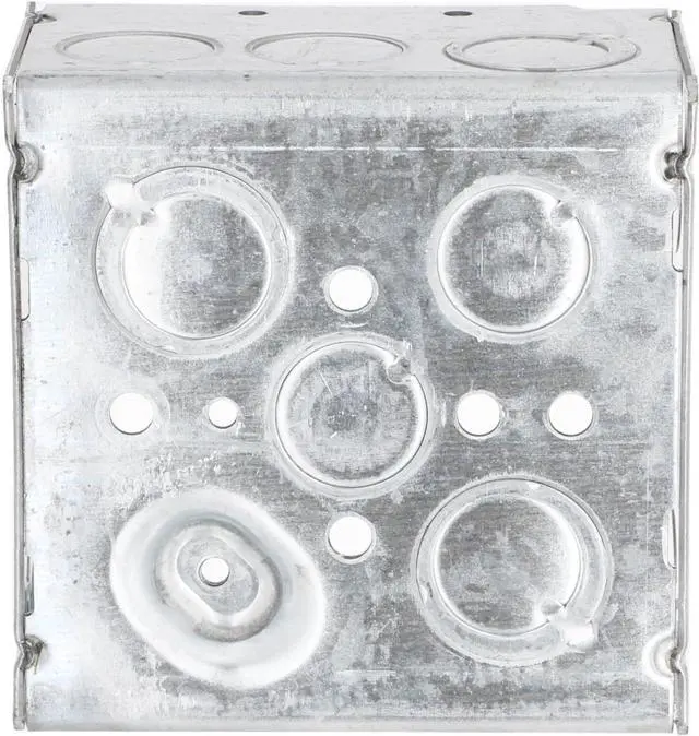 Alt view image 4 of 5 - RACO 232 4 in. Square Electrical Box, 2-1/8-Inch Deep, 1/2-in. and 3/4-in. Side Knockouts, Welded, Gray, 25-Pack