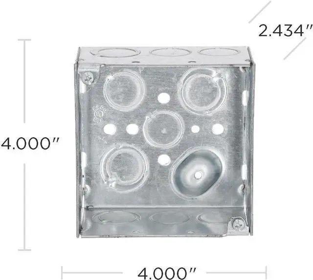 Alt view image 5 of 5 - RACO 232 4 in. Square Electrical Box, 2-1/8-Inch Deep, 1/2-in. and 3/4-in. Side Knockouts, Welded, Gray, 25-Pack