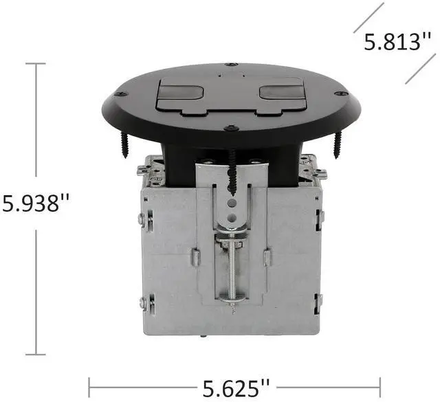 Alt view image 3 of 7 - RACO 6239BK Floor Kit with Recessed Duplex 15A TR Device and Adjustable Steel Box, 1-Gang, Black