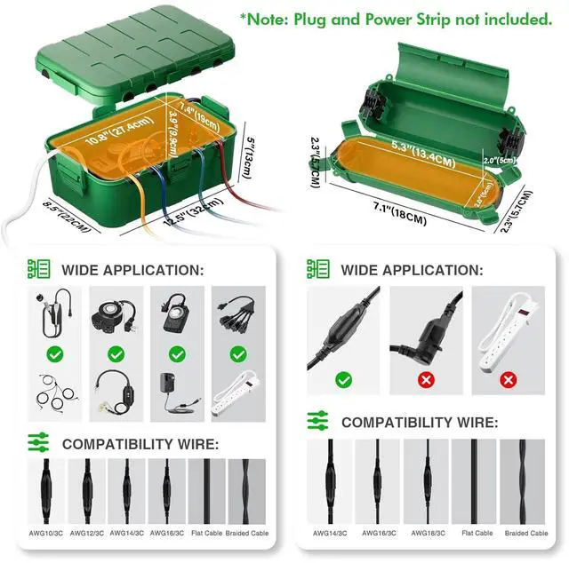 Alt view image 2 of 7 - [5 Pieces] RESTMO Large Outdoor Electrical Box, Outdoor Extension Cord Safety Cover, IP54 Waterproof Connection Box, Weatherproof Box for Power Strip, Outlet, Plug, Socket, Timer, Holiday Light, Green
