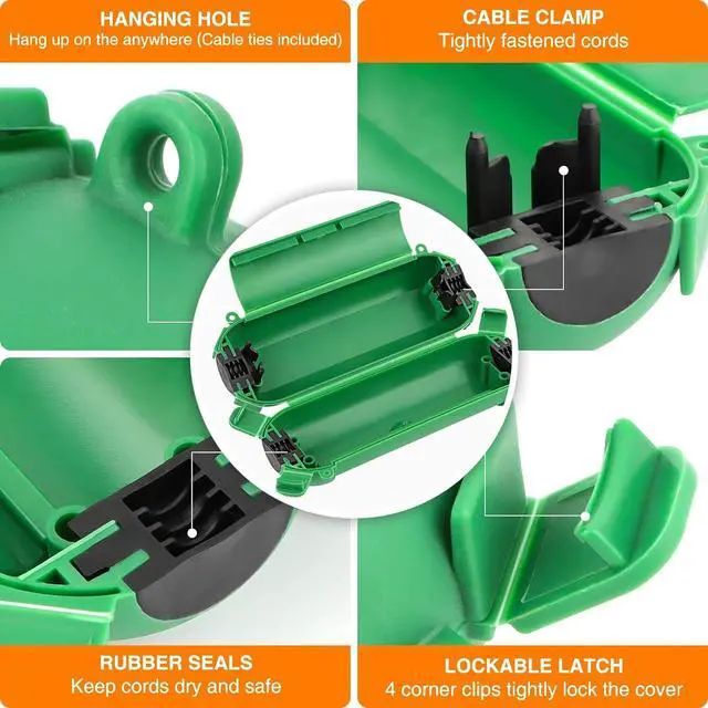 Alt view image 4 of 7 - [5 Pieces] RESTMO Large Outdoor Electrical Box, Outdoor Extension Cord Safety Cover, IP54 Waterproof Connection Box, Weatherproof Box for Power Strip, Outlet, Plug, Socket, Timer, Holiday Light, Green