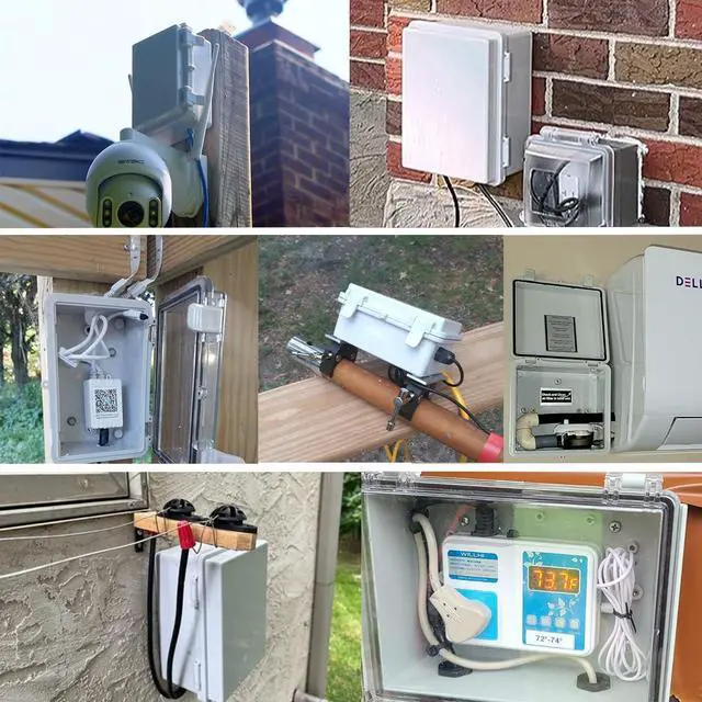 Alt view image 5 of 7 - Junction Box,IP67 Waterproof Electrical Box Hinged Clear Cover Stainless Steel Buckle Plastic Enclosure for Project w Mounting Plate Wall Bracket and 2 Cable Gland 15"x11"x5.1"/380x280x130mm