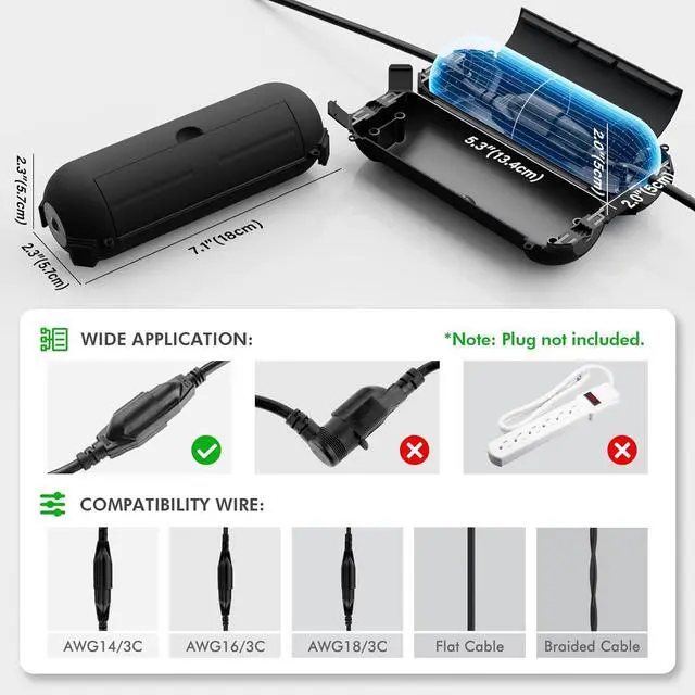 Alt view image 3 of 7 - Restmo 4 Pack Mini IP44 Waterproof Outdoor Connection Box with Lockable Latches and Mounting Holes, Weatherproof Extension Cord Safety Cover for Outdoor Plugs, Lights, Cables, Wires, Size Small, Black