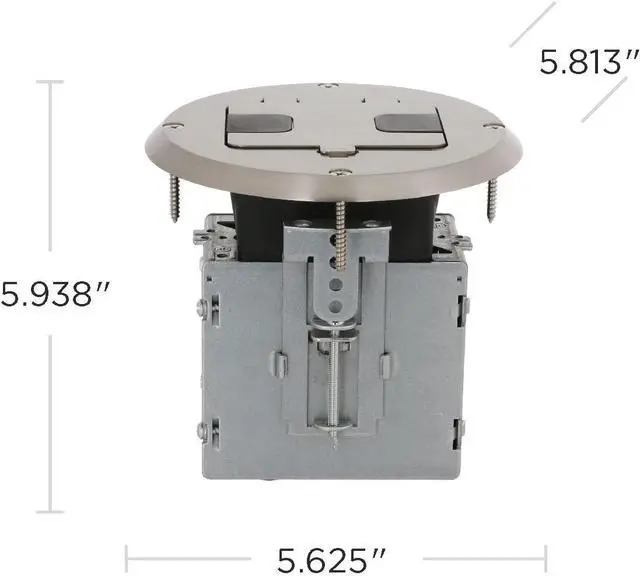 Alt view image 3 of 7 - RACO 6239NI Floor Kit with Recessed Duplex 15A TR Device and Adjustable Steel Box, 1-Gang, Nickel