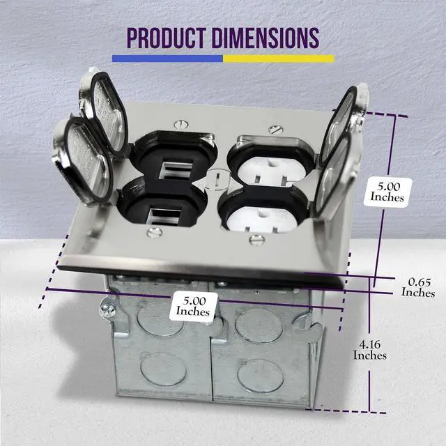 Alt view image 7 of 7 - Enerlites 975549-S-D Nickel Plated Brass 2-Gang Floor Box Flip Open Assembly, 20A Tamper Weather Resistant Duplex Electrical Outlet, RJ45 Ready Data Ports,