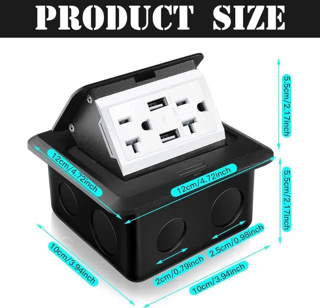 Alt view image 2 of 7 - Hoolerry 4 Pack Pop up Floor Electrical Outlet Cover Box Kit with 4.8A USB Charger 20Amp Waterproof Weatherproof Floor Tamper Resistant Outlet Receptacle for Countertop Home (Black)