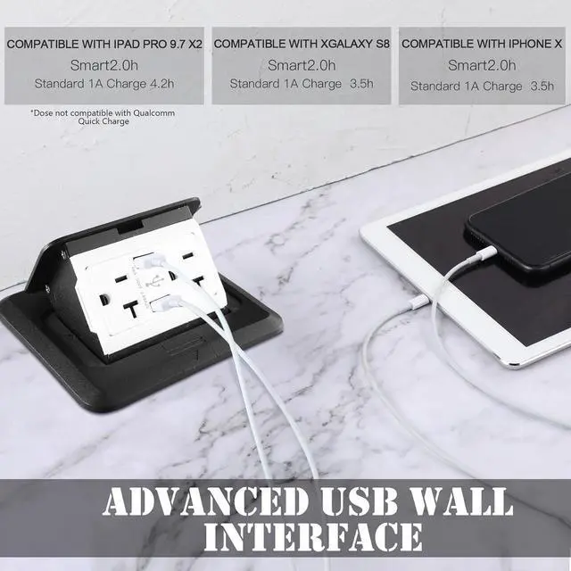 Alt view image 5 of 7 - Hoolerry 4 Pack Pop up Floor Electrical Outlet Cover Box Kit with 4.8A USB Charger 20Amp Waterproof Weatherproof Floor Tamper Resistant Outlet Receptacle for Countertop Home (Black)