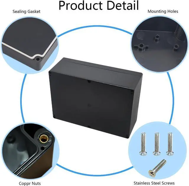 Alt view image 5 of 7 - Project Box IP65 Waterproof Junction Box ABS Plastic Black Electrical Boxes DIY Electronic Project Case Power Enclosure 10.35x7.17x3.74 inch(263x182x95 mm)