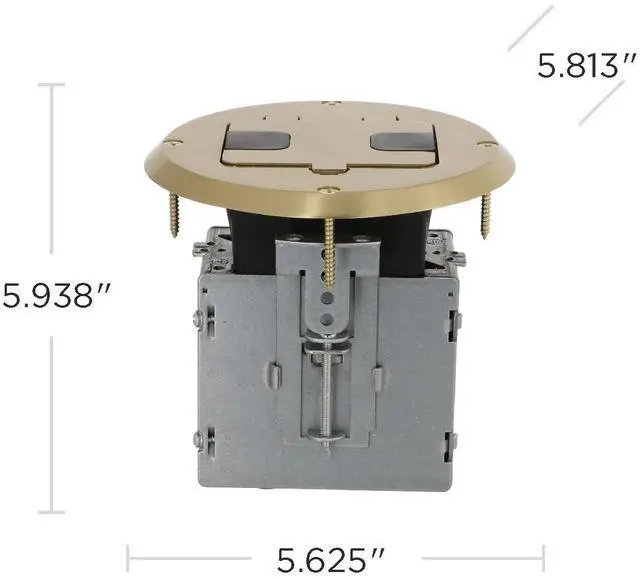 Alt view image 3 of 7 - RACO 6239BP Floor Kit with Recessed Duplex 15A TR Device and Adjustable Steel Box, 1-Gang, Brass
