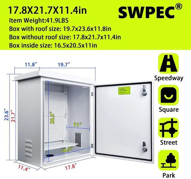 Alt view image 2 of 7 - Metal Nema Enclosure with Rain Hood Weatherproof Junction Electric Breaker Box with Fan-Vent Design Electrical Cabinet with Mounting Track Hole in Back 20X24X12