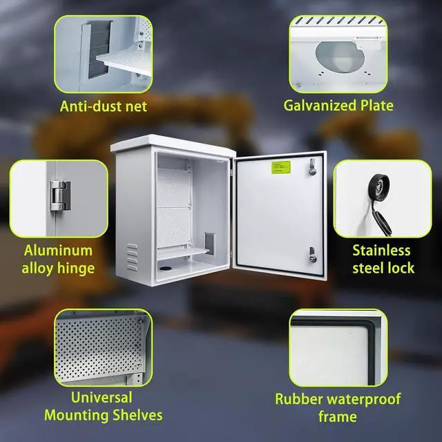 Alt view image 6 of 7 - Metal Nema Enclosure with Rain Hood Weatherproof Junction Electric Breaker Box with Fan-Vent Design Electrical Cabinet with Mounting Track Hole in Back 20X24X12