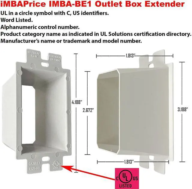 Alt view image 2 of 7 - iMBAPrice IMBA-BE1-25 (UL Listed) 1-Gang Non-Metallic Electrical Power Outlet Box Extender for Power Switch Receptacles Accessories, 25-Pack