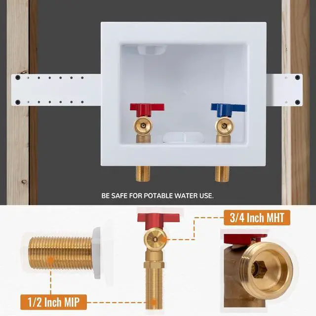 Alt view image 3 of 7 - SUNGATOR Mip Washer Valve Box, 1/2 Inch Mip (Sweat) Inlet x 3/4 Inch MHT Outlet, Sweat Washing Machine Box with Brass Valves Installed