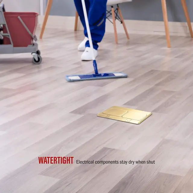 Alt view image 3 of 7 - ENERLITES Dual Pop-Up Floor Box Kit, 8.68" X 4.81" Cover, 20A Tamper-Weather Resistant Receptacle Outlets, RJ45 Data Ports, Watertight Gasket, Corrosive Resistant Hardware, 662301-C-D, Brass