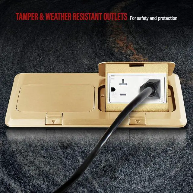 Alt view image 5 of 7 - ENERLITES Dual Pop-Up Floor Box Kit, 8.68" X 4.81" Cover, 20A Tamper-Weather Resistant Receptacle Outlets, RJ45 Data Ports, Watertight Gasket, Corrosive Resistant Hardware, 662301-C-D, Brass