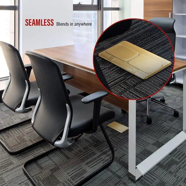 Alt view image 7 of 7 - ENERLITES Dual Pop-Up Floor Box Kit, 8.68" X 4.81" Cover, 20A Tamper-Weather Resistant Receptacle Outlets, RJ45 Data Ports, Watertight Gasket, Corrosive Resistant Hardware, 662301-C-D, Brass