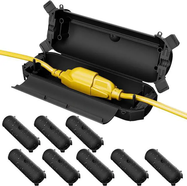 Main image of [9 Pack] Outdoor Extension Cord Safety Cover, IP44 Waterproof Connection Protector, Weatherproof Electrical Box for Outdoor Plug, Outlet, Holiday Light, Halloween and Christmas Decorations, Black